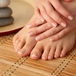 A pair of women's feet that have been freshly pedicured